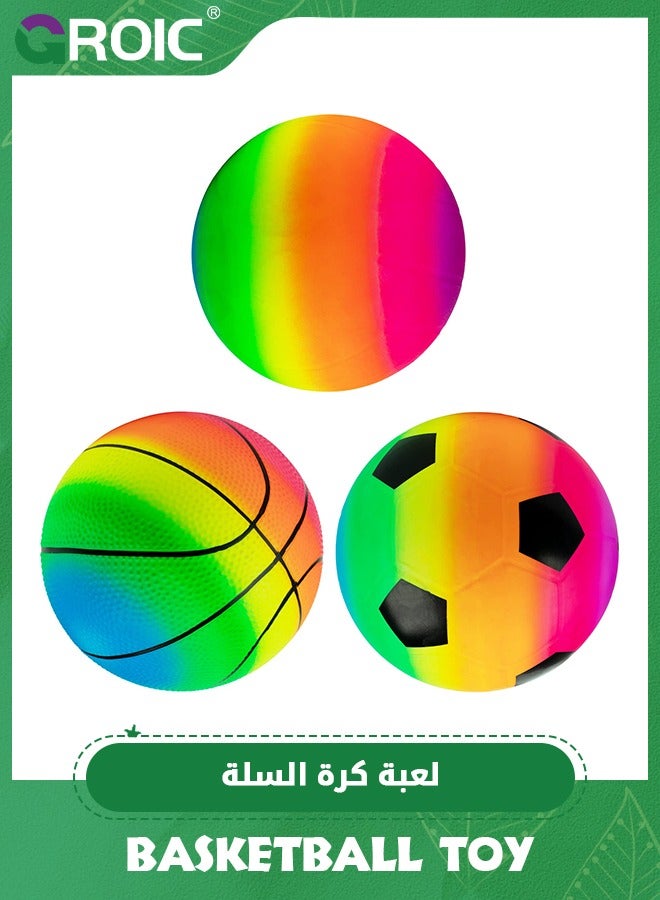 3 Pcs Colorful Sports Balls Pack of 3,Football, Basketball, and Volleyball for Playground,Inflatable Multi-Sport Ball Set,Kids Outdoor Activities,Playground Balls