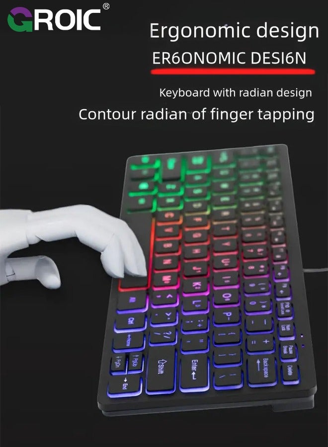 Wired Gaming Keyboard, RGB Backlit Compact Mini Keyboard, Ultra-Lightweight USB Keyboard 78 Keys for PC Gamer, Typist, Travel, Easy to Carry on Business Trip