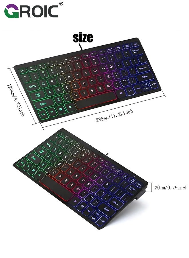 Wired Gaming Keyboard, RGB Backlit Compact Mini Keyboard, Ultra-Lightweight USB Keyboard 78 Keys for PC Gamer, Typist, Travel, Easy to Carry on Business Trip