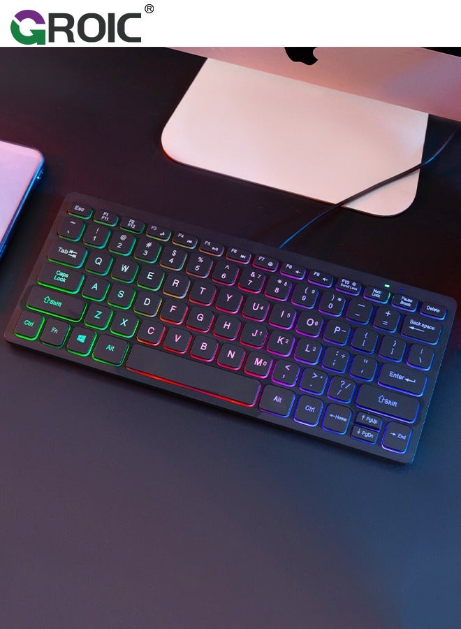 Wired Gaming Keyboard, RGB Backlit Compact Mini Keyboard, Ultra-Lightweight USB Keyboard 78 Keys for PC Gamer, Typist, Travel, Easy to Carry on Business Trip