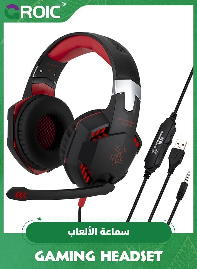 Gaming Headset Headphones for Xbox Series X|S, Xbox One, PS5, PC, Mac, Nintendo Switch, Noise Isolating Over Ear Headphones with Mic, Red LED Light, Bass Surround for Sega Dreamcast