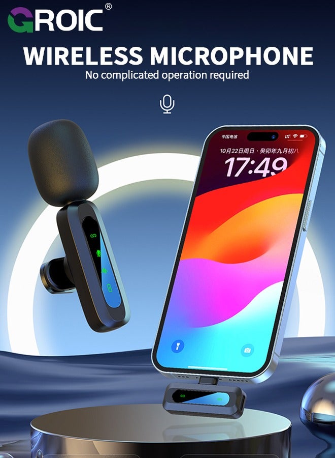 Black Wireless lavalier Microphone, Microphone for iPhone,2-in-1 for iPhone and iPad, Interview,Live Steam、Youtubers、Vloggers、TikTok Facebook, Clip-on Plug and Play Auto Sync