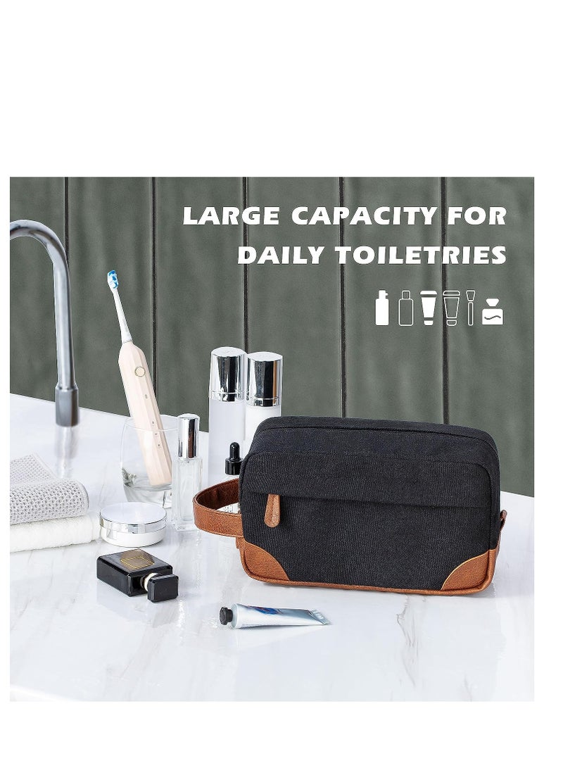 Vorspack Toiletry Bag Hanging Dopp Kit for Men Water Resistant Canvas Shaving Bag with Large Capacity for Travel- Black