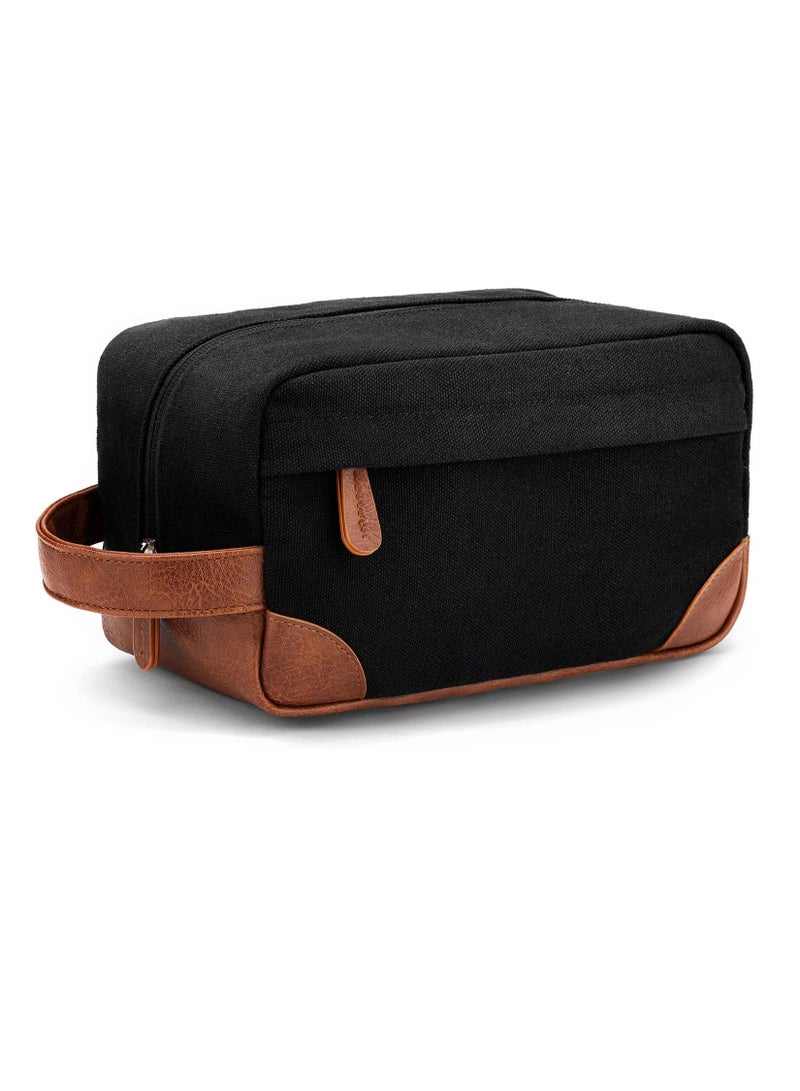 Vorspack Toiletry Bag Hanging Dopp Kit for Men Water Resistant Canvas Shaving Bag with Large Capacity for Travel- Black