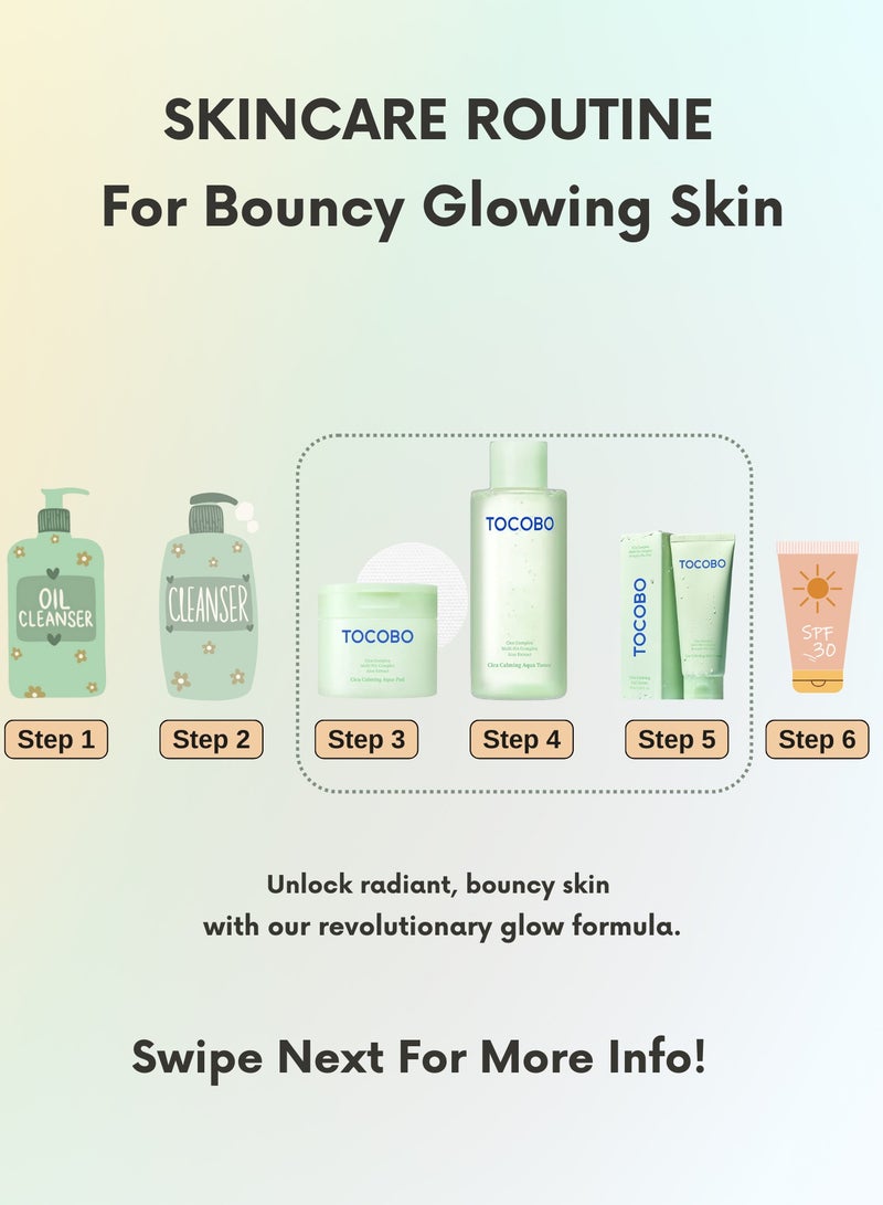 Tocobo Cica Aqua Calming Toner 200ml & Tocobo Cica Gel Cream 75ml & Cica Cooling Sun Stick | Includes Face Scrubber | Calming, Hydrating, and Protective Skincare Set