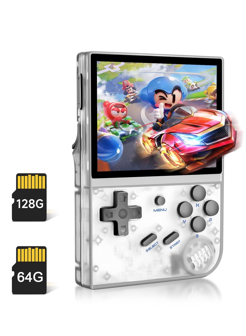 RG35XX Handheld Game Console, 3.5 Inch IPS Screen Linux System Retro Video Games Consoles, Portable Pocket Video Player with 8000+ Games (White, 64G+128G)