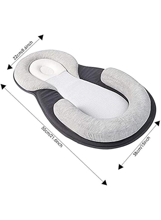 Baby Lounger Pillow - Stereotypes Pillow, Infant Newborn Anti Rollover Mattress Pillow for 0-12 Months Baby Sleep Positioning Newborn Prevent Flat Head Head Support(Grey)