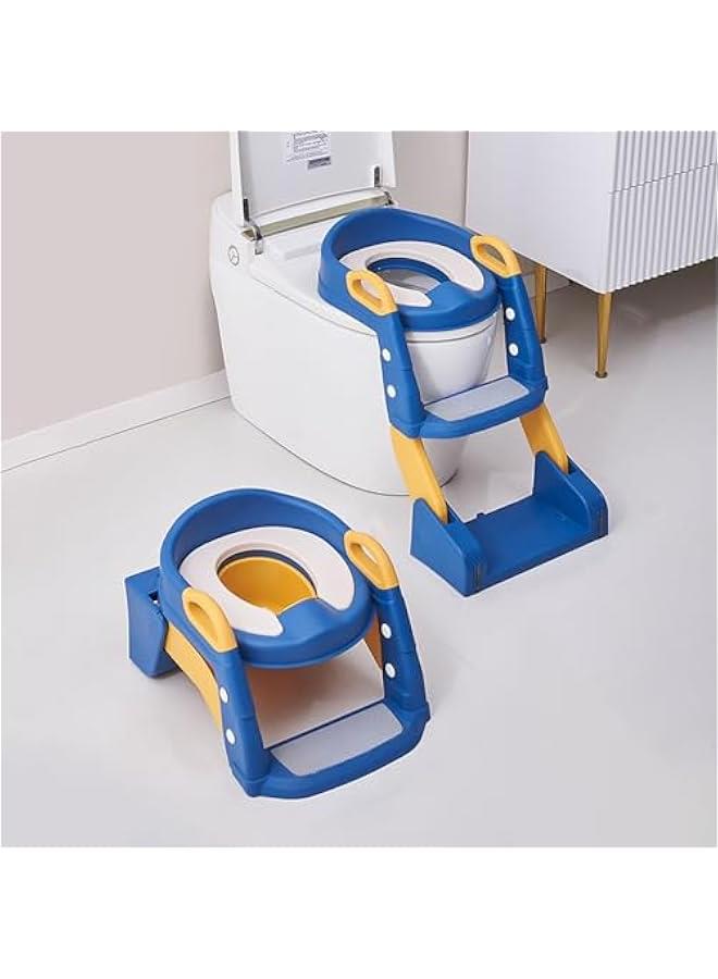 Kids Potty Training Seat, Foldable Toilet Seat, 3-in-1 Potty Training Seat, Toilet Seat with Non-Slip Ladder, Foldable Toddler Toilet Seat, for Baby Kids Boys Girls, Potty Seat Potty-Blue