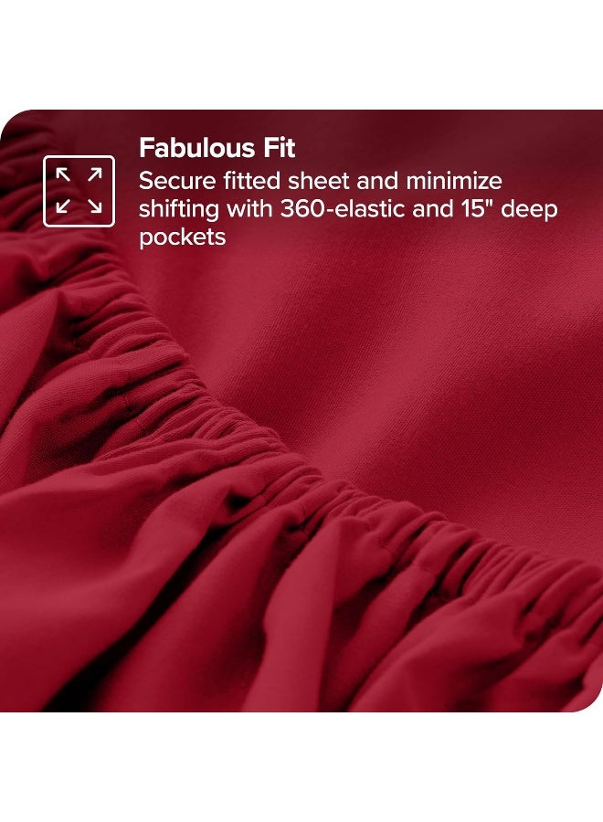 (Queen, Red) - Bare Home Fitted Bottom Sheet Premium 1800 Ultra-Soft Wrinkle Resistant Microfiber, Hypoallergenic, Deep Pocket