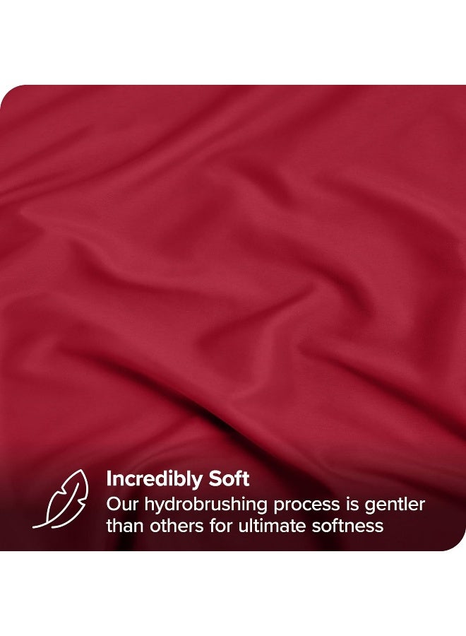 (Queen, Red) - Bare Home Fitted Bottom Sheet Premium 1800 Ultra-Soft Wrinkle Resistant Microfiber, Hypoallergenic, Deep Pocket