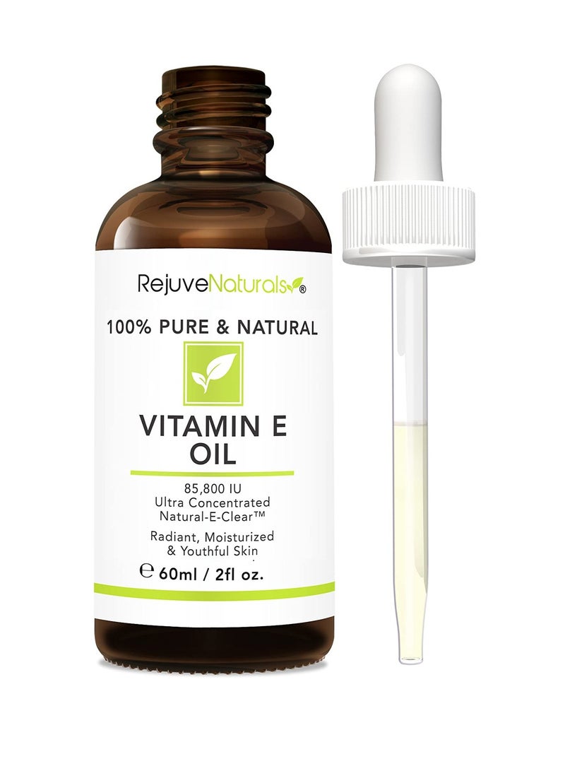 Vitamin E Oil - 100% Pure & Natural, 85,800 IU. Repair Dry, Damaged Skin from Surgery & Acne, Age Spots & Wrinkles. Boost Collagen for Moisturized, Youthful-looking Skin. d-alpha tocopherol, 2 Fl Oz