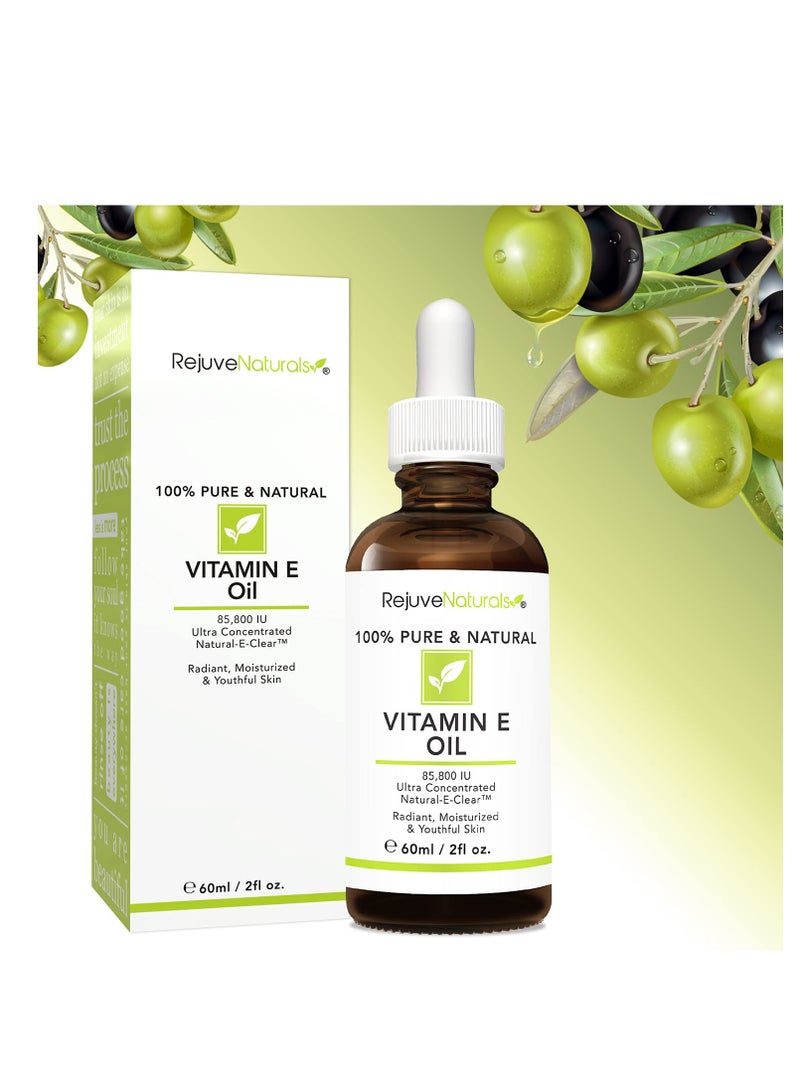 Vitamin E Oil - 100% Pure & Natural, 85,800 IU. Repair Dry, Damaged Skin from Surgery & Acne, Age Spots & Wrinkles. Boost Collagen for Moisturized, Youthful-looking Skin. d-alpha tocopherol, 2 Fl Oz