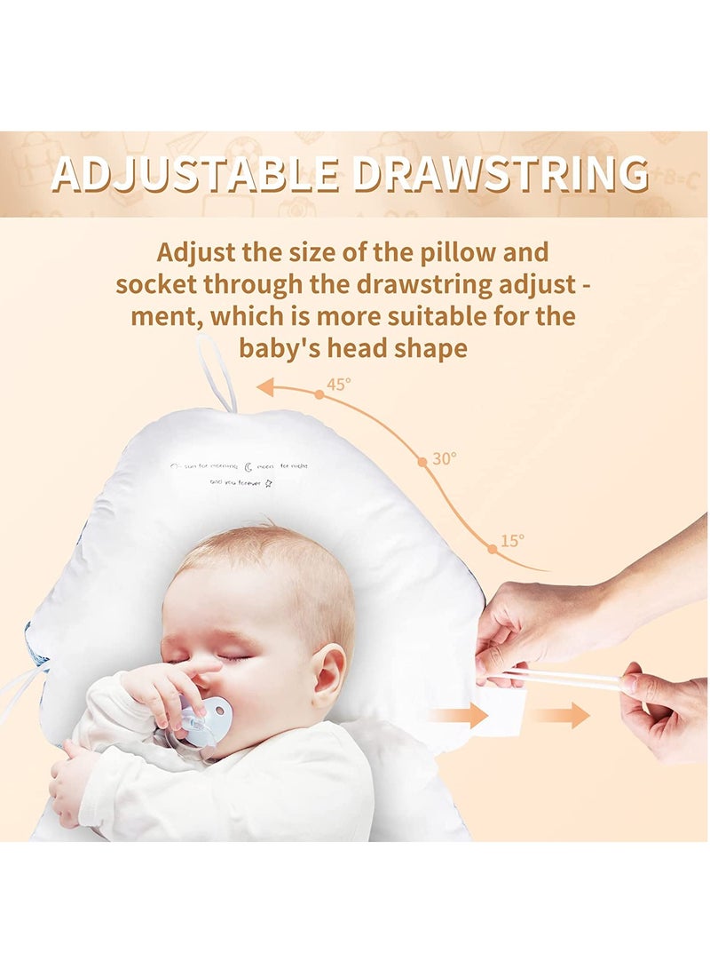 Baby Head Shaping Pillow, Infant Anti-Startle Sleep Pillow, Removable, Drawstring Adjustable Winter and Summer Dual-Use, Suitable for Babies 0-36 Months - Blue