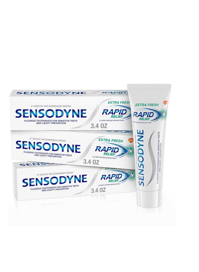 Sensodyne Rapid Relief Sensitive Toothpaste, Extra Fresh - 3.4 Ounces (Pack of 3)