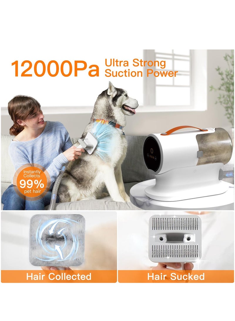 Pet Grooming Vacuum with 2L Capacity, 12000Pa Powerful & Quiet Suction, Includes 5 Grooming Tools for Dogs and Cats, Perfect for Shedding and Grooming Needs.