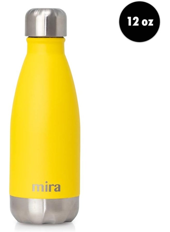 MIRA 12 oz Stainless Steel Vacuum Insulated Kids Water Bottle - Double Walled Cola Shape Thermos - 24 Hours Cold, 12 Hours Hot - Reusable Metal Water Bottle - Leak-Proof Sports Flask - Lemon Yellow