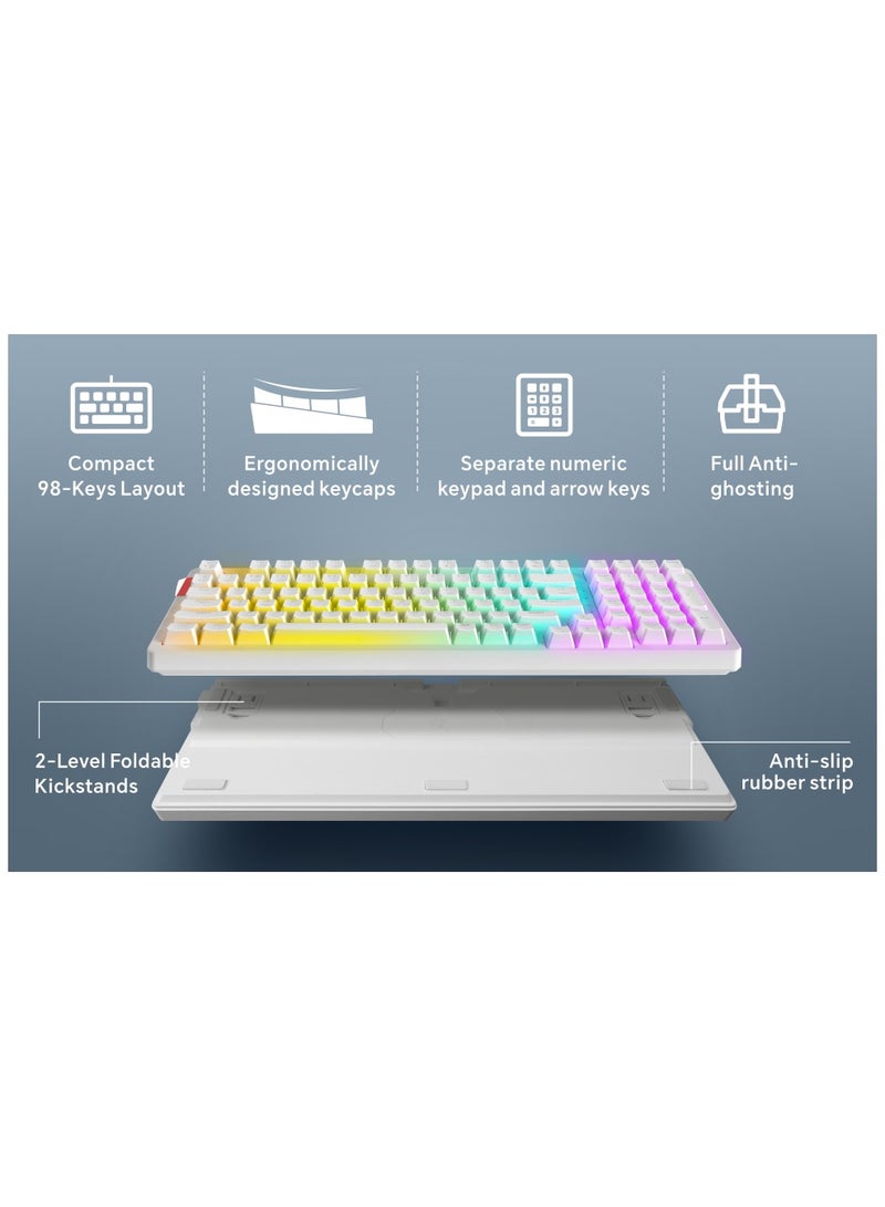 98 Key RGB Mechanical Keyboard | Anti-Ghosting, Detachable USB-C | Red Switches