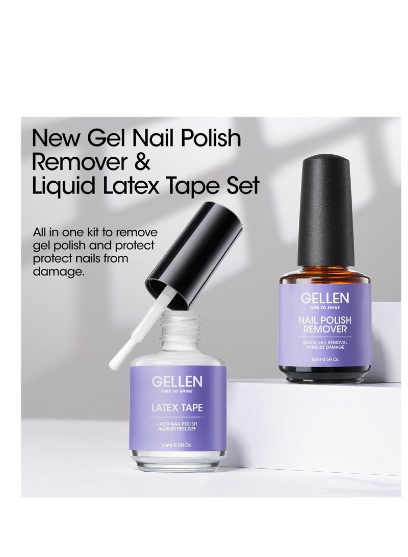 Gellen Gel Polish Remover Kit - Gel Nail Polish Remover with Latex Tape Peel Off Liquid and Manicure Tools, Quick & Easy Gel Polish Remover in 2-5 minutes, No Damage to Nails