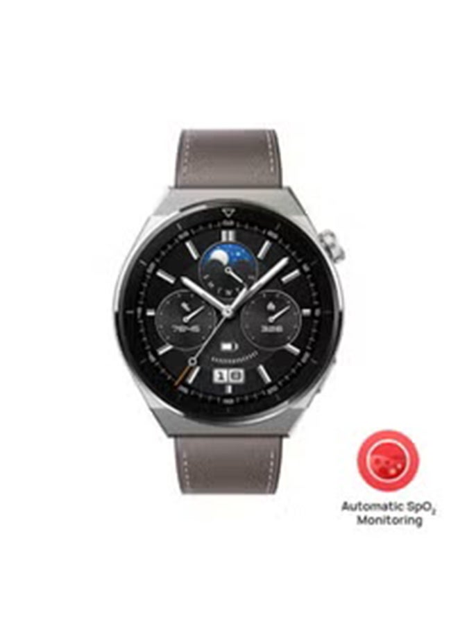 Renewed - Watch GT 3 Pro SmartWatch Titanium Case 46mm Grey Leather Strap Grey