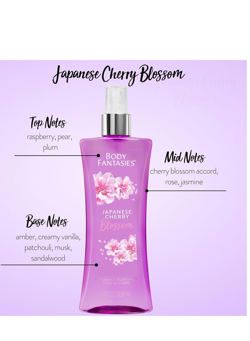 Body Fantasies Signature Fragrance Body Spray, Japanese Cherry Blossom, 8 fl oz (Pack of 2)