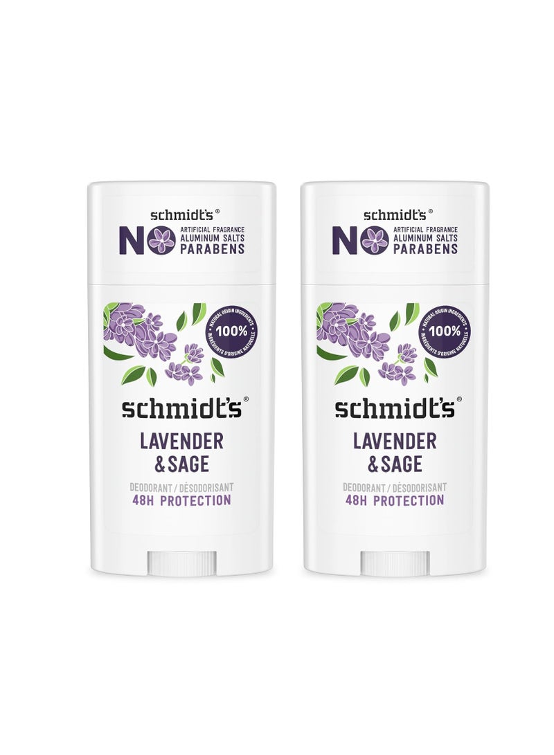 Schmidt's Aluminum-Free Vegan Deodorant Lavender & Sage with 24 Hour Odor Protection, 2 Count for Women and Men, Natural Ingredients, Cruelty-Free, 2.65 oz