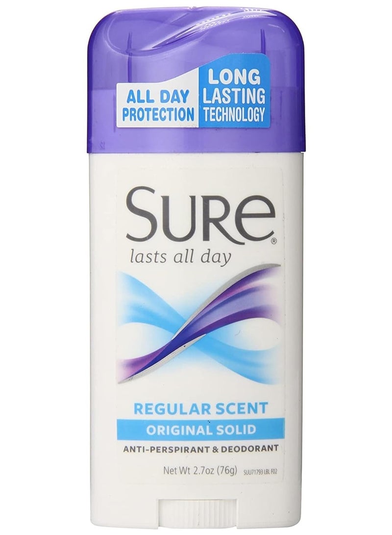 Sure Anti-Perspirant & Deodorant Original Solid, Regular Scent 2.70 oz (Pack of 4)