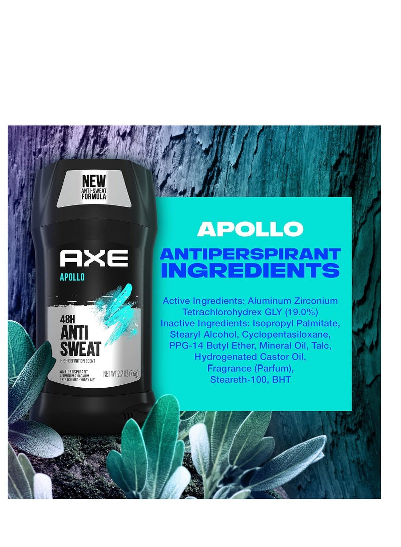 AXE Apollo Antiperspirant Deodorant Stick For Men Sage & Cedarwood 48 Hr Anti Sweat Mens Deodorant, 2.7 Ounce (Pack of 4)