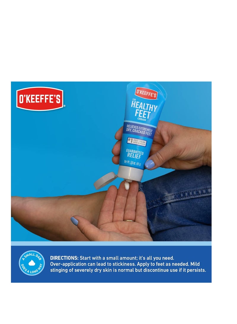 O'Keeffe's for Healthy Feet Foot Cream, Guaranteed Relief for Extremely Dry, Cracked Feet, Clinically Proven to Instantly Boost Moisture Levels, 3.0 Ounce Tube, (Pack of 1)