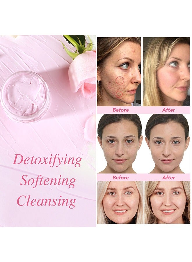 Pink Clay Mask 120g, Rose Anti Aging And Anti Acne Face Mask, Blackheads Remover And Pore Cleansing Facial Care Masks, For Deep Cleansing, Anti-Acne, Refining Pores Soothing And Brightening