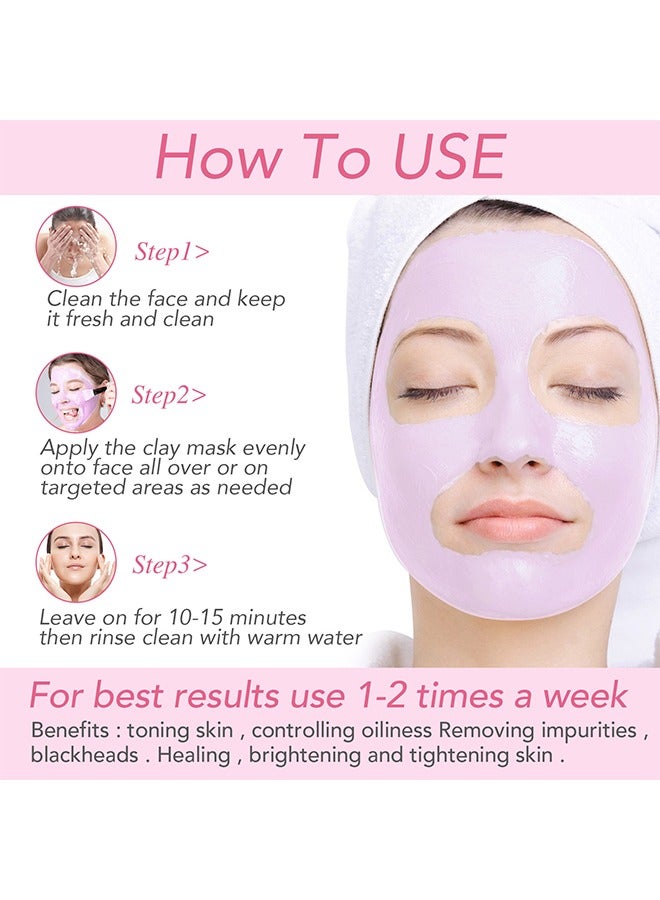 Pink Clay Mask 120g, Rose Anti Aging And Anti Acne Face Mask, Blackheads Remover And Pore Cleansing Facial Care Masks, For Deep Cleansing, Anti-Acne, Refining Pores Soothing And Brightening