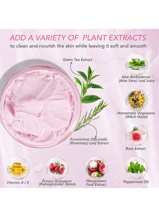 Pink Clay Mask 120g, Rose Anti Aging And Anti Acne Face Mask, Blackheads Remover And Pore Cleansing Facial Care Masks, For Deep Cleansing, Anti-Acne, Refining Pores Soothing And Brightening