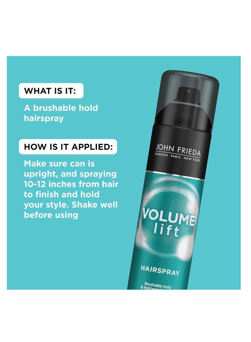 John Frieda Volume Lift Hairspray for Fine or Flat Hair Safe for Color-Treated Hair Volumizing Hair Nourishing Spray with Air-Silk Technology 10 Ounces