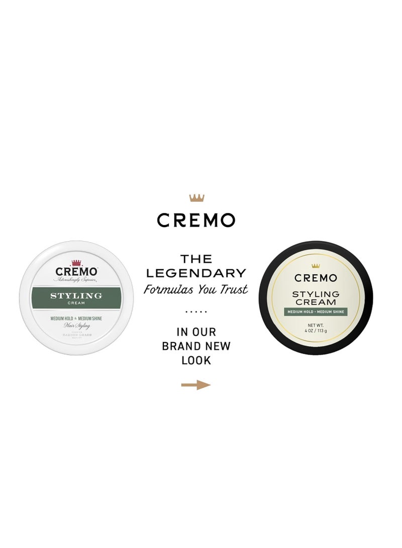Cremo Hair Styling Cream, Barber Grade, Medium Hold, Medium Shine Hair Products, 4 Oz