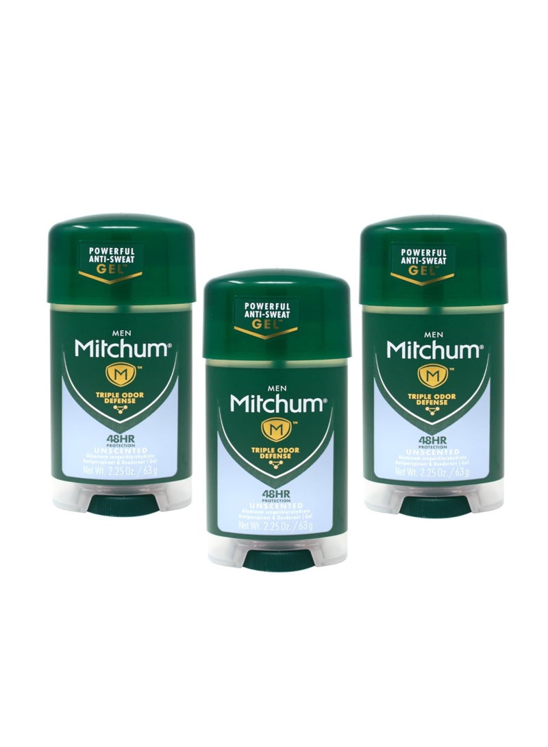 Mitchum Clear Gel Anti-Perspirant & Deodorant, Unscented for Men, 2.25 Oz (3 Pack)