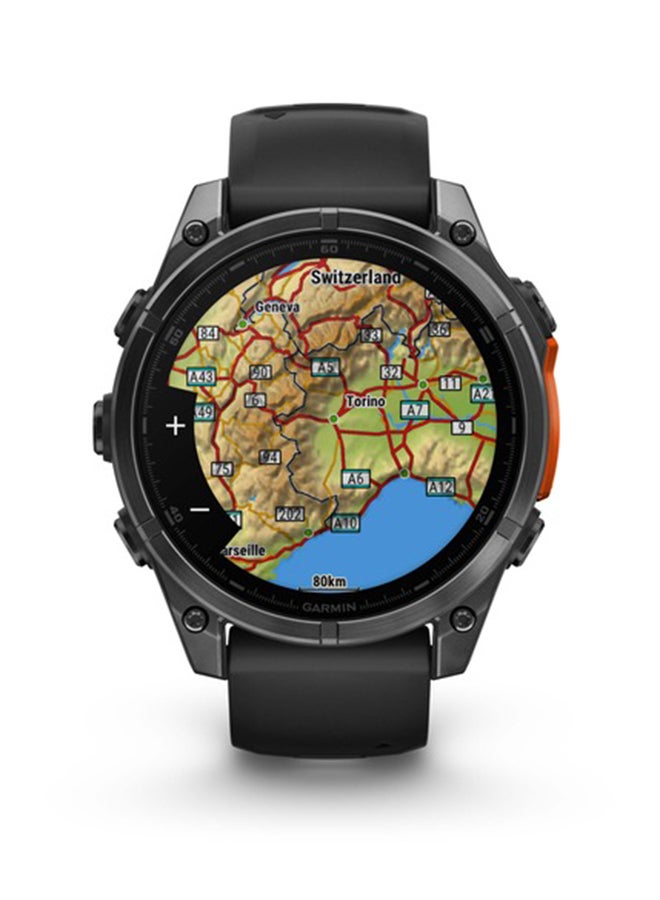 Fenix 8 - 47MM - Up To 16 Days Battery Life - 1.4"inch Amoled Display, Scratch Resistant, Sapphire Crystal, Heart Rate Monitor, All Day Stress Monitor, Offline Voice Command, Calling Features, Super Bright LED Flashlight, iOS and Android Compatible Slate Gray