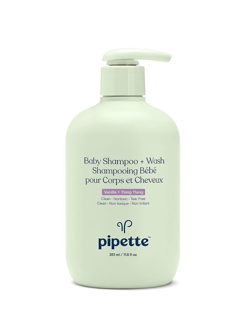 Pipette Baby Shampoo and Body Wash - Vanilla + Ylang Ylang, Tear-Free Bath Time, Hypoallergenic, Moisturizing Plant-Derived Squalane, Non-Toxic, Sulfate Free, 11.8 fl oz