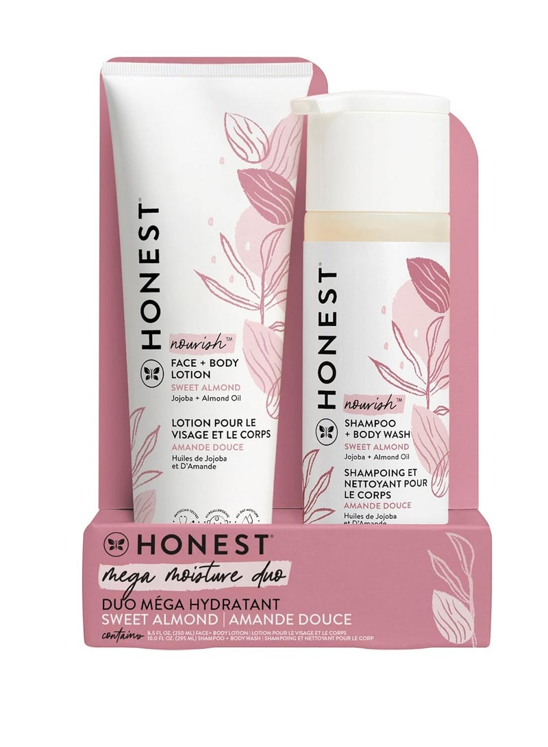 The Honest Company 2-in-1 Cleansing Shampoo + Body Wash and Face + Body Lotion Bundle | Gentle for Baby | Naturally Derived | Sweet Almond Nourish, 18.5 fl oz