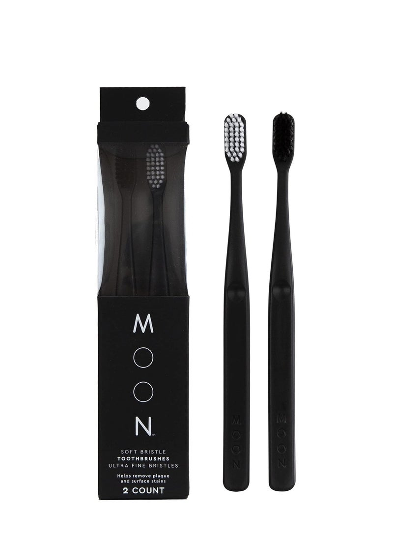 MOON Soft Bristle Toothbrushes, White and Black Sleek Design, Gentle Cleaning, Ideal for Daily Oral Care, Soft Bristles for Comfortable Use, (2 Pack)