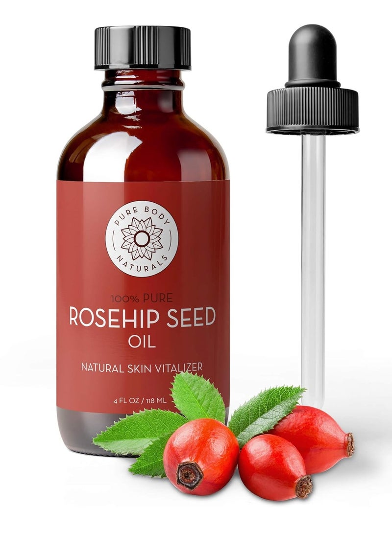 Pure Body Naturals Rosehip Oil Facial Oil for Face, Nails, Hair and Skin, Rosehip Seed Oil, 4 Fl. Ounce