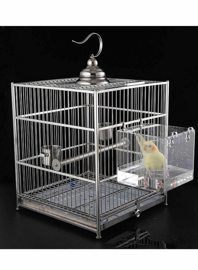 Bird Bath Cage, Cleaning Pet Supplies Cockatiel Bird Bathtub with Hanging Hooks for Little Bird Parrots Spacious Parakeets Portable Shower for Most Bird