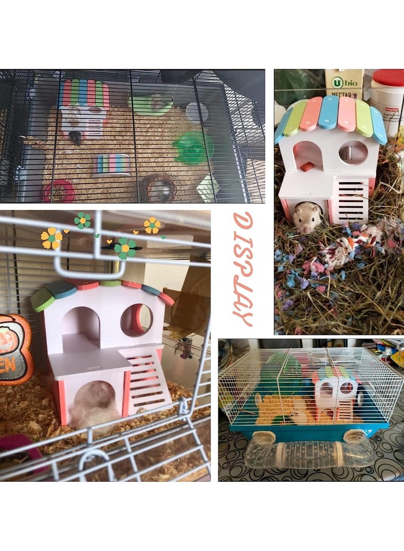 SYOSI Wooden Hamster House, Hamster Hideout House with Stair Exercise Toys, Small Animal Pet Play House, Dual-layer Hamster Villa with Hamster Ladder (Pink)
