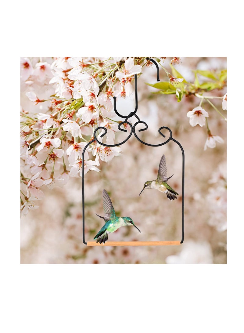 Hummingbird Swing Metal Frame, 2 Pcs Wooden Dowel Humming Bird Perch Swing Feeder Accessory, with Black Iron S Shaped Hook, for Hanging Outdoor Lawn Patio Garden or Indoor Office