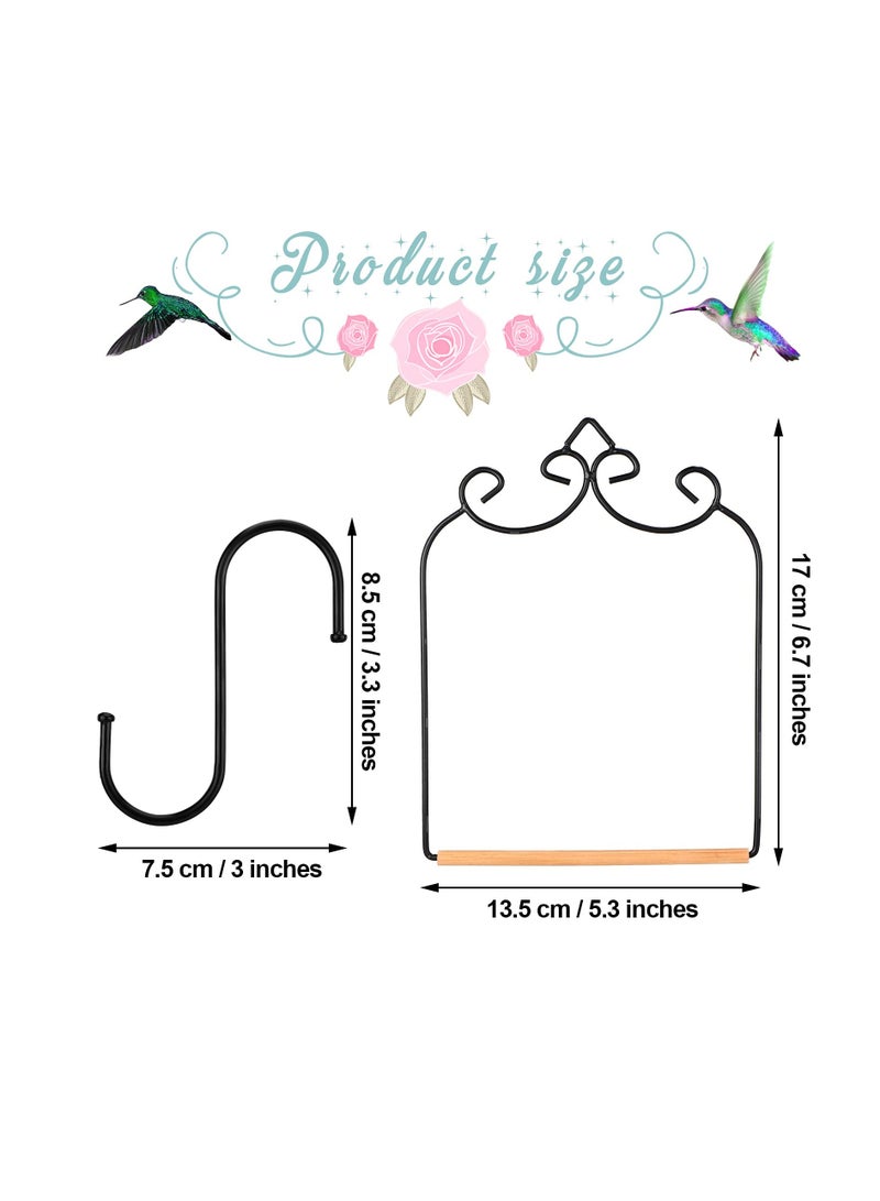 Hummingbird Swing Metal Frame, 2 Pcs Wooden Dowel Humming Bird Perch Swing Feeder Accessory, with Black Iron S Shaped Hook, for Hanging Outdoor Lawn Patio Garden or Indoor Office