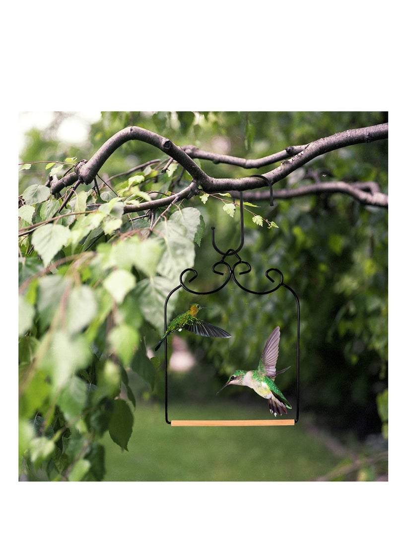 Hummingbird Swing Metal Frame, 2 Pcs Wooden Dowel Humming Bird Perch Swing Feeder Accessory, with Black Iron S Shaped Hook, for Hanging Outdoor Lawn Patio Garden or Indoor Office