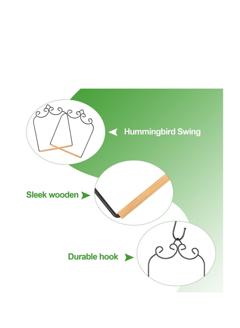 Hummingbird Swing Metal Frame, 2 Pcs Wooden Dowel Humming Bird Perch Swing Feeder Accessory, with Black Iron S Shaped Hook, for Hanging Outdoor Lawn Patio Garden or Indoor Office