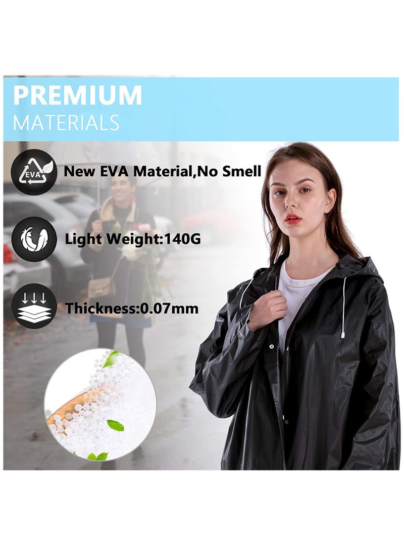 Universal Portable Raincoat, black Waterproof EVA Rain Ponchos for Men and Women, MAKINGTEC Adults Reusable Rain Coats Long Sleeve Rain Poncho for Camping, Hiking, or Any Outdoor Activities(2 Pack)