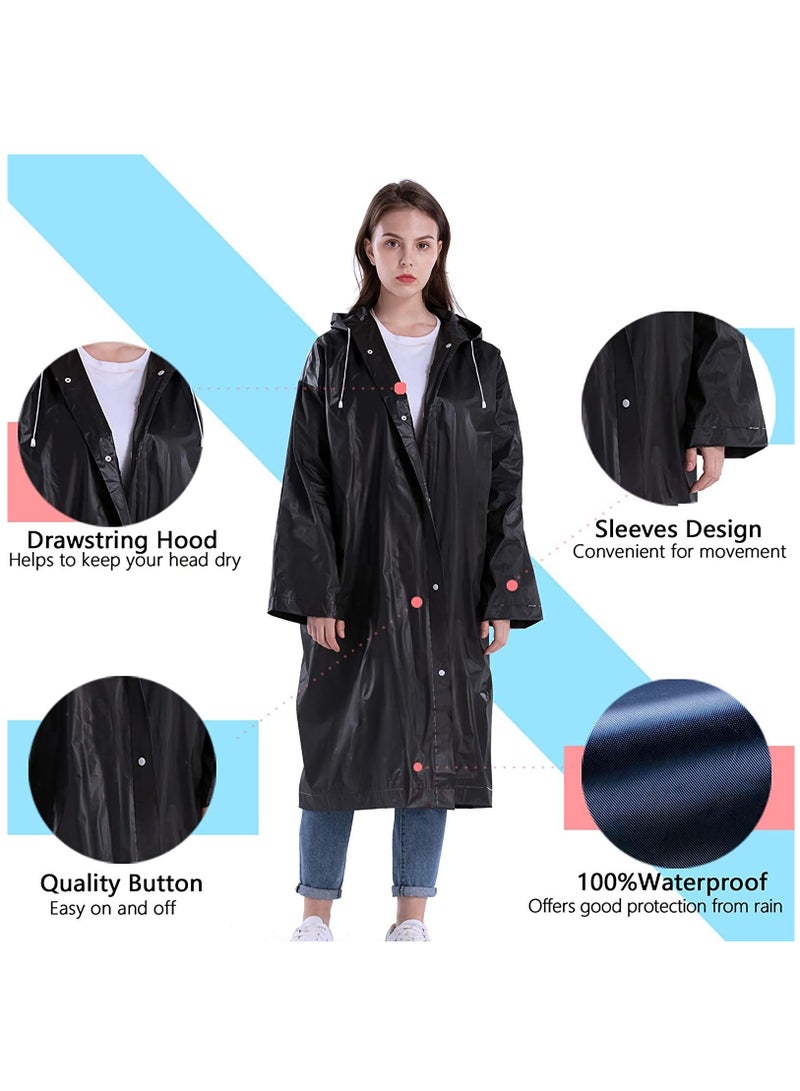 Universal Portable Raincoat, black Waterproof EVA Rain Ponchos for Men and Women, MAKINGTEC Adults Reusable Rain Coats Long Sleeve Rain Poncho for Camping, Hiking, or Any Outdoor Activities(2 Pack)