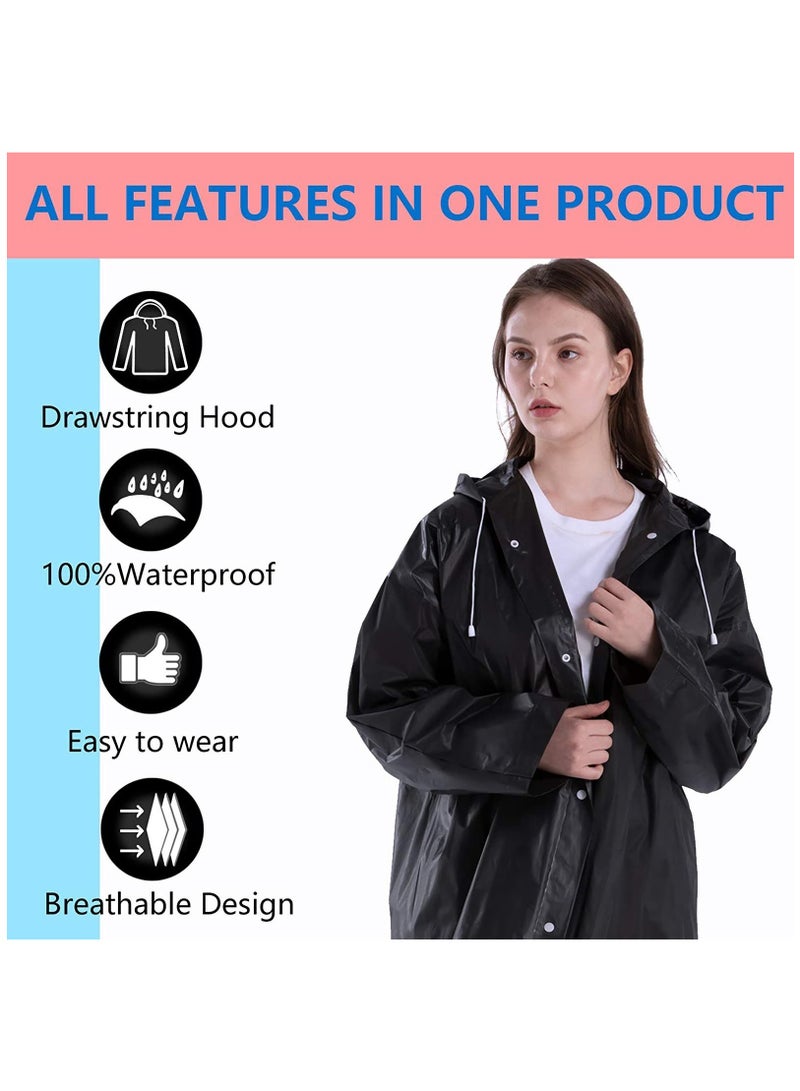 Universal Portable Raincoat, black Waterproof EVA Rain Ponchos for Men and Women, MAKINGTEC Adults Reusable Rain Coats Long Sleeve Rain Poncho for Camping, Hiking, or Any Outdoor Activities(2 Pack)