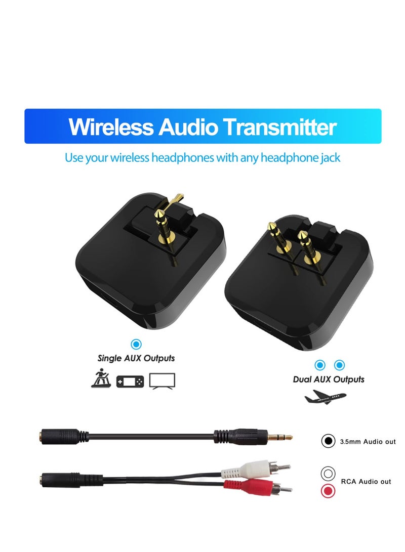 Bluetooth 5.0 Audio Transmitter with APTX Low Latency, Wireless Stereo Adapter for TV to Headphones, 3.5mm and RCA Jack Compatible, Ideal for Flight Use.