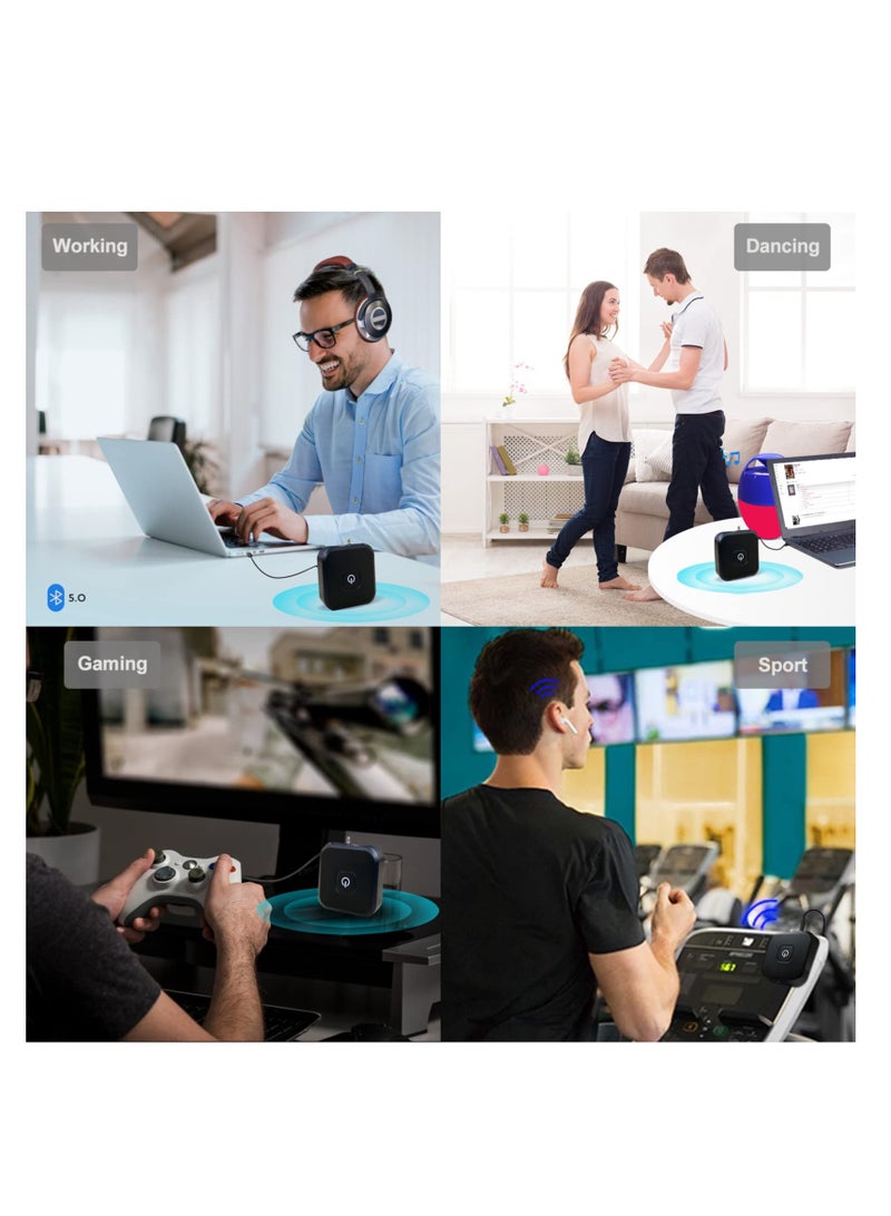 Bluetooth 5.0 Audio Transmitter with APTX Low Latency, Wireless Stereo Adapter for TV to Headphones, 3.5mm and RCA Jack Compatible, Ideal for Flight Use.